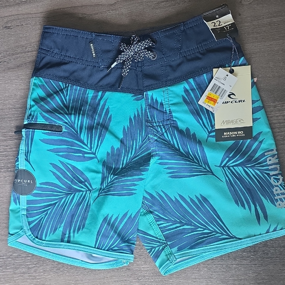 Rip Curl Blue and Green Surf Shorts Quick-Dry Tropical Design